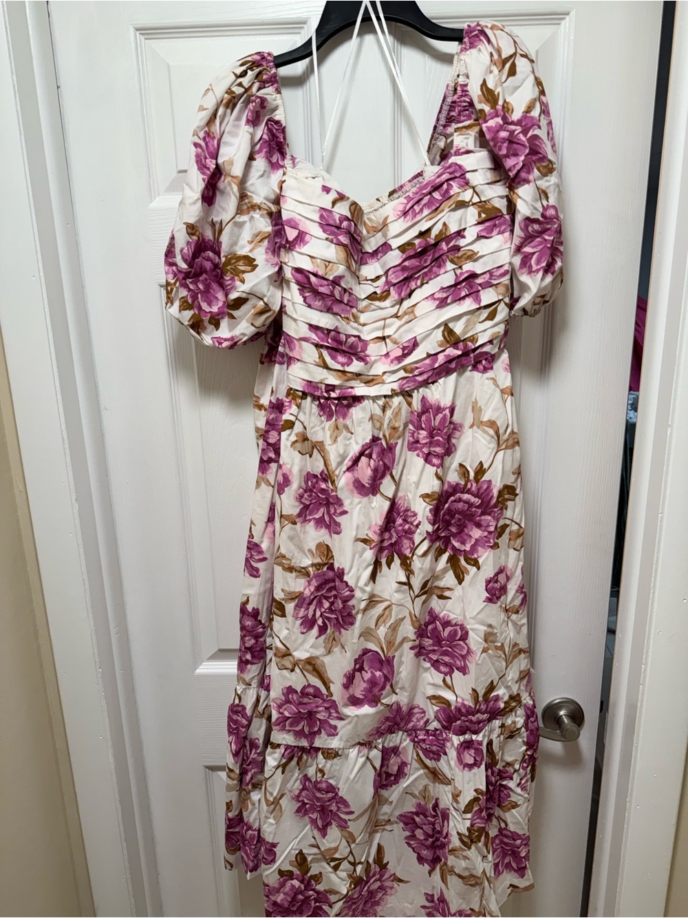 Abercrombie & Fitch White Midi Dress with Purple Floral Print